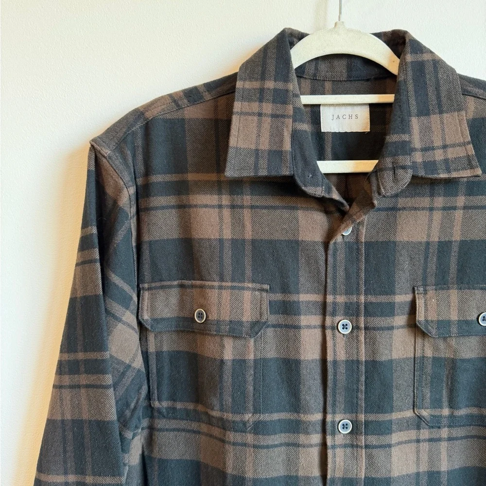 Jachs Men's Black and Brown Plaid Button-Down Shirt Flannel - Picture 2 of 8